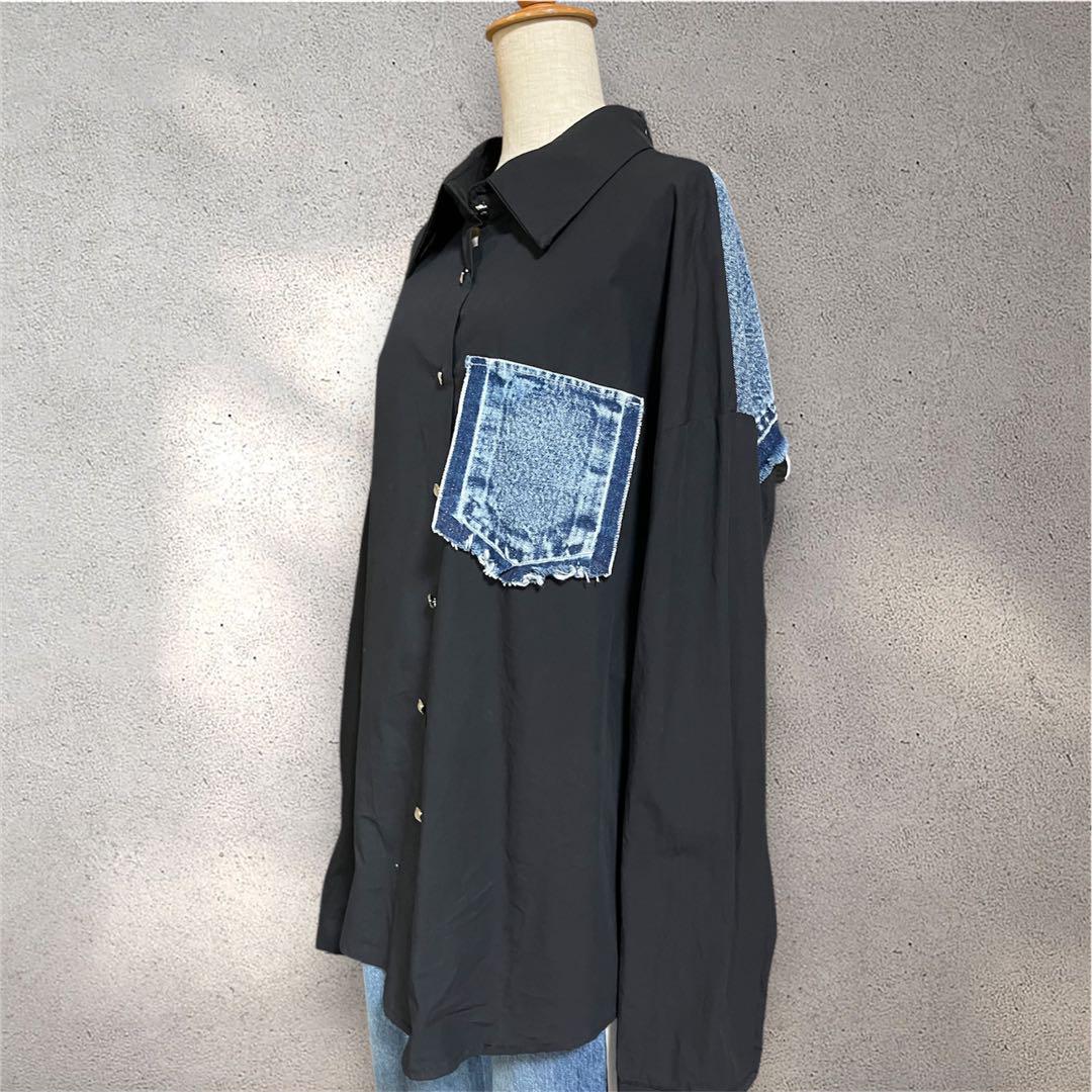 ♥️新品未使用♥️ MICALLEMICALLE デニムドッキング長袖シャツ　フリー