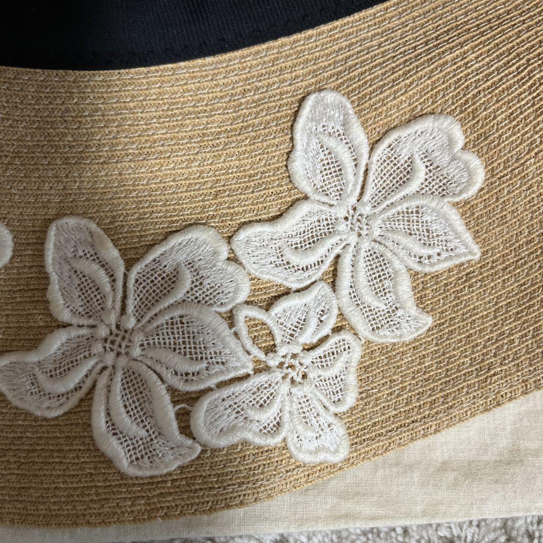 Athena New York レース ホワイト 刺繍 麦わら帽子 アマンダΩ