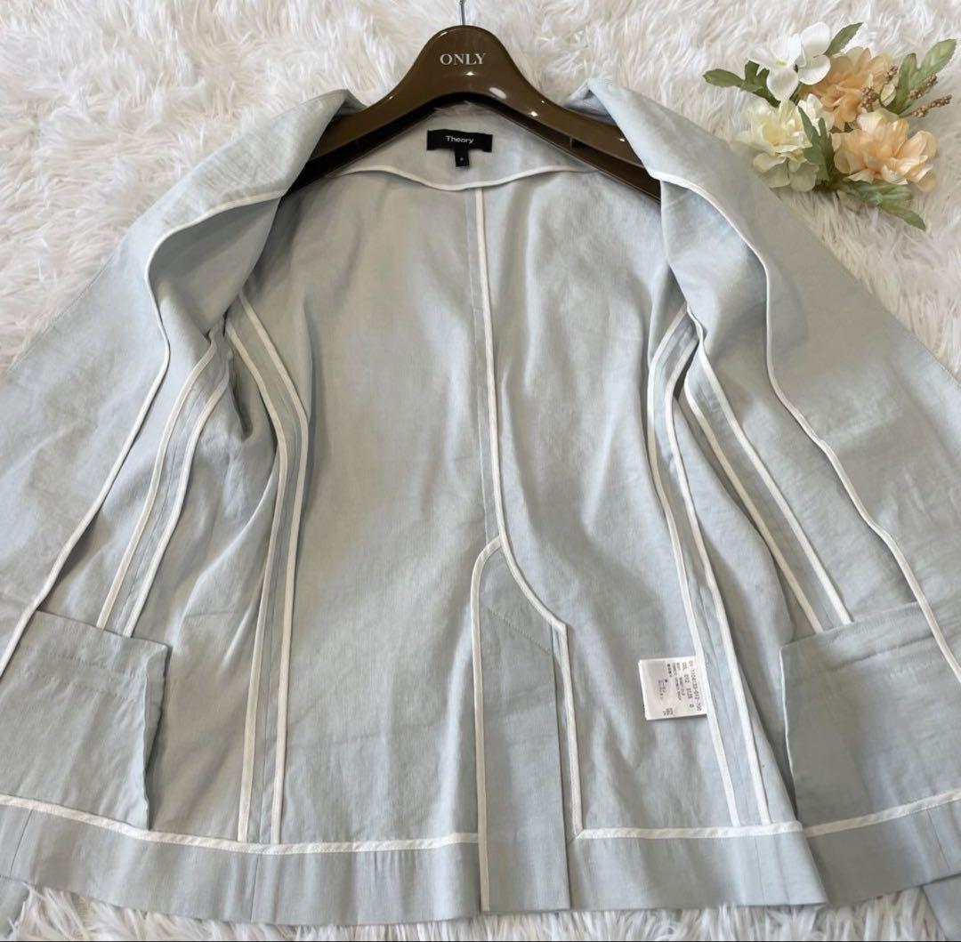 美品☆Theory セオリー リネン ノーカラージャケット 白 0サイズΩ