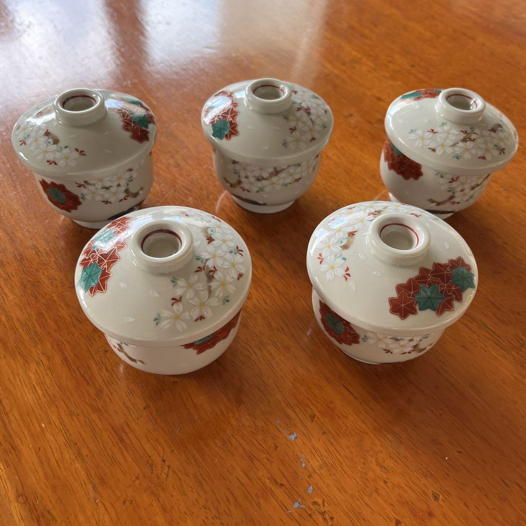 5個セット 蓋付き茶碗蒸し茶碗陶器製 花柄 - メルカリ