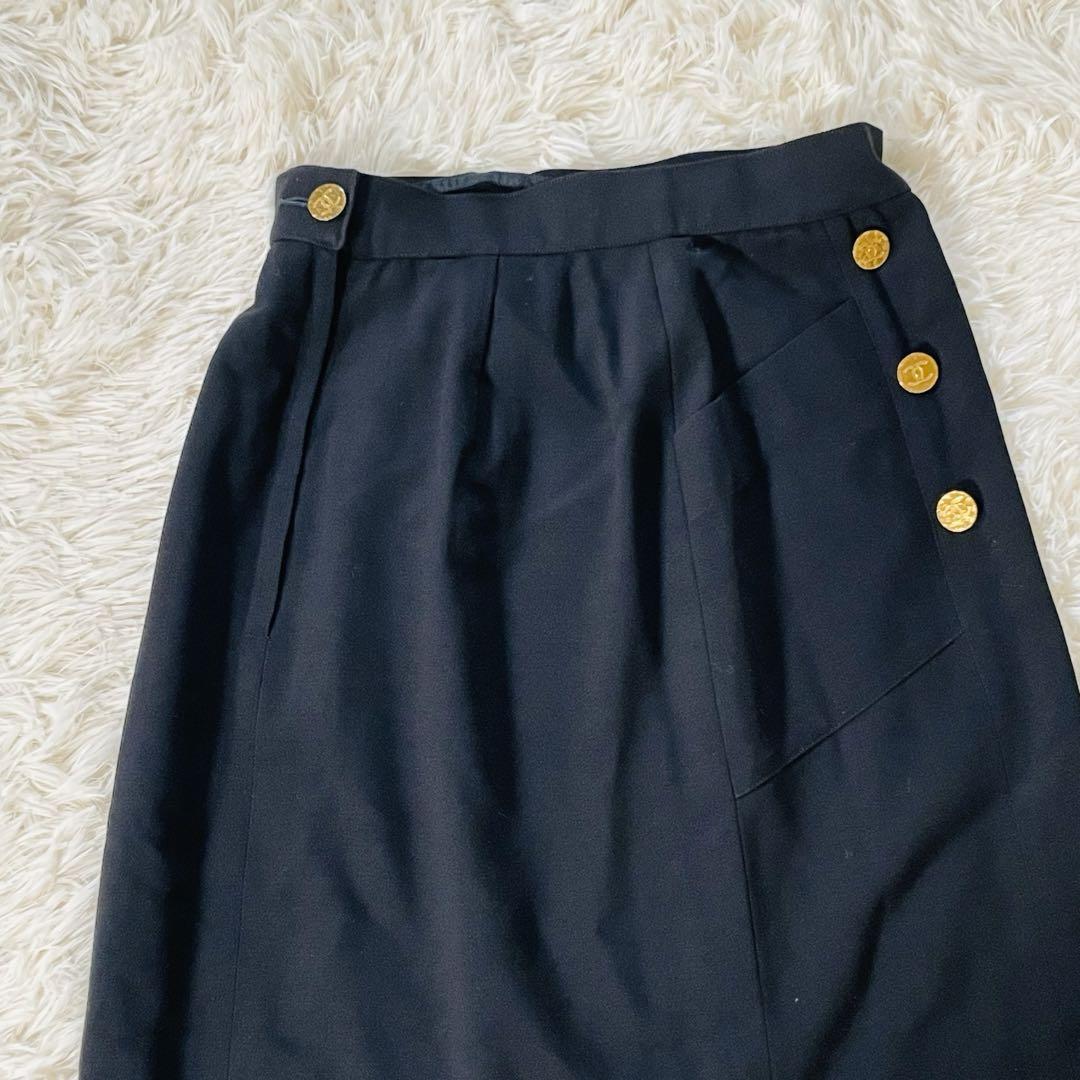 美品✨️CHANEL シルク100% ココマーク金ボタン ロングスカートMサイズ