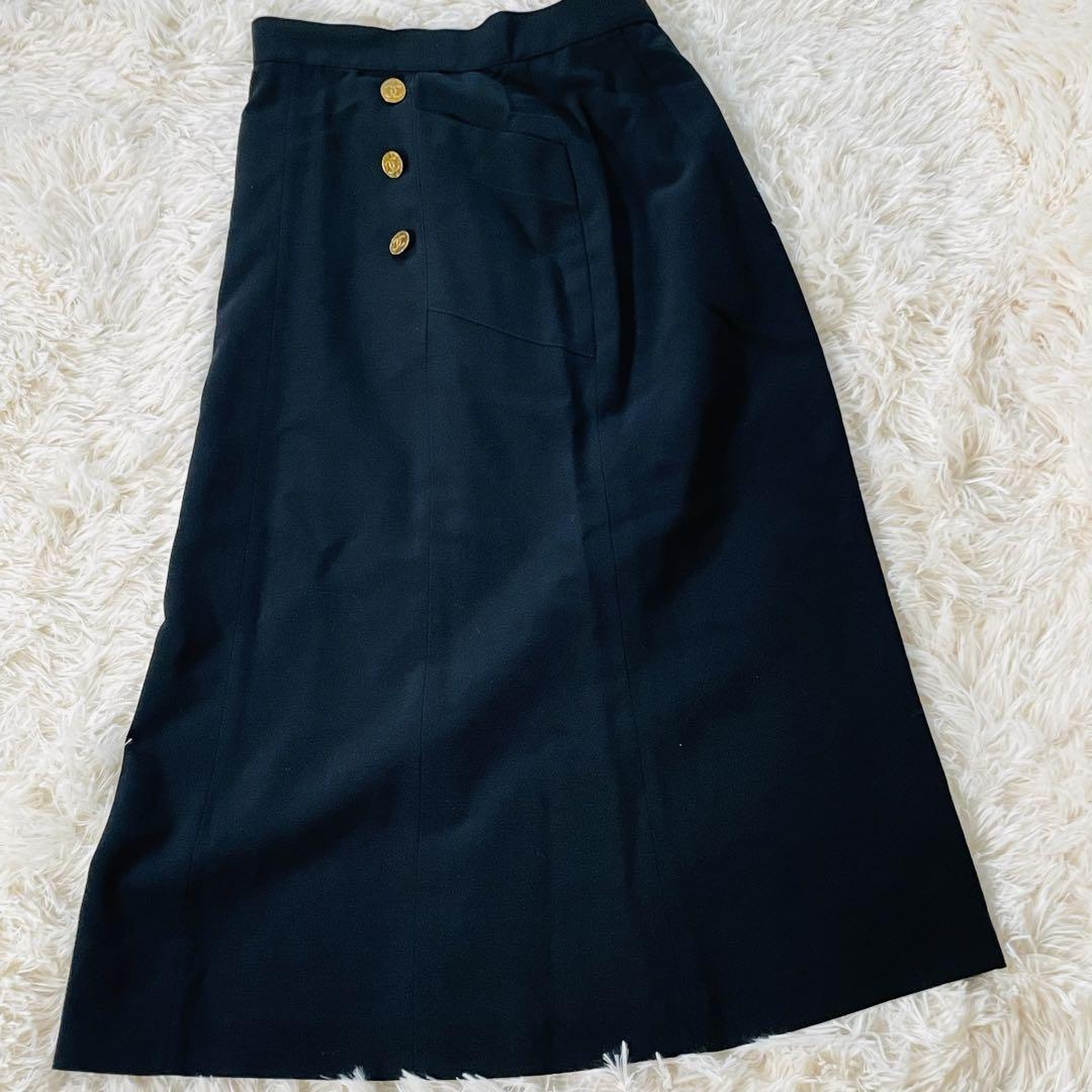 美品✨️CHANEL シルク100% ココマーク金ボタン ロングスカートMサイズ