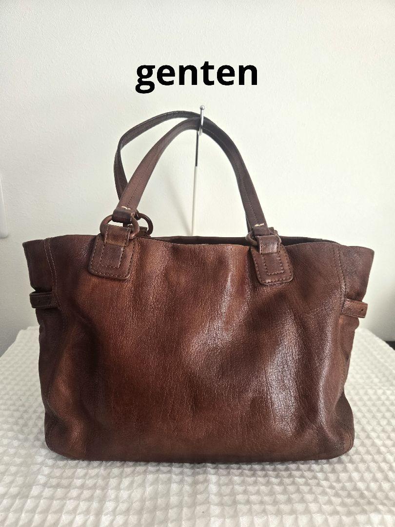 genten レザー バッグ ブラウン ゲンテンレザートートバック 本革 genten ブラウンレザー 本革