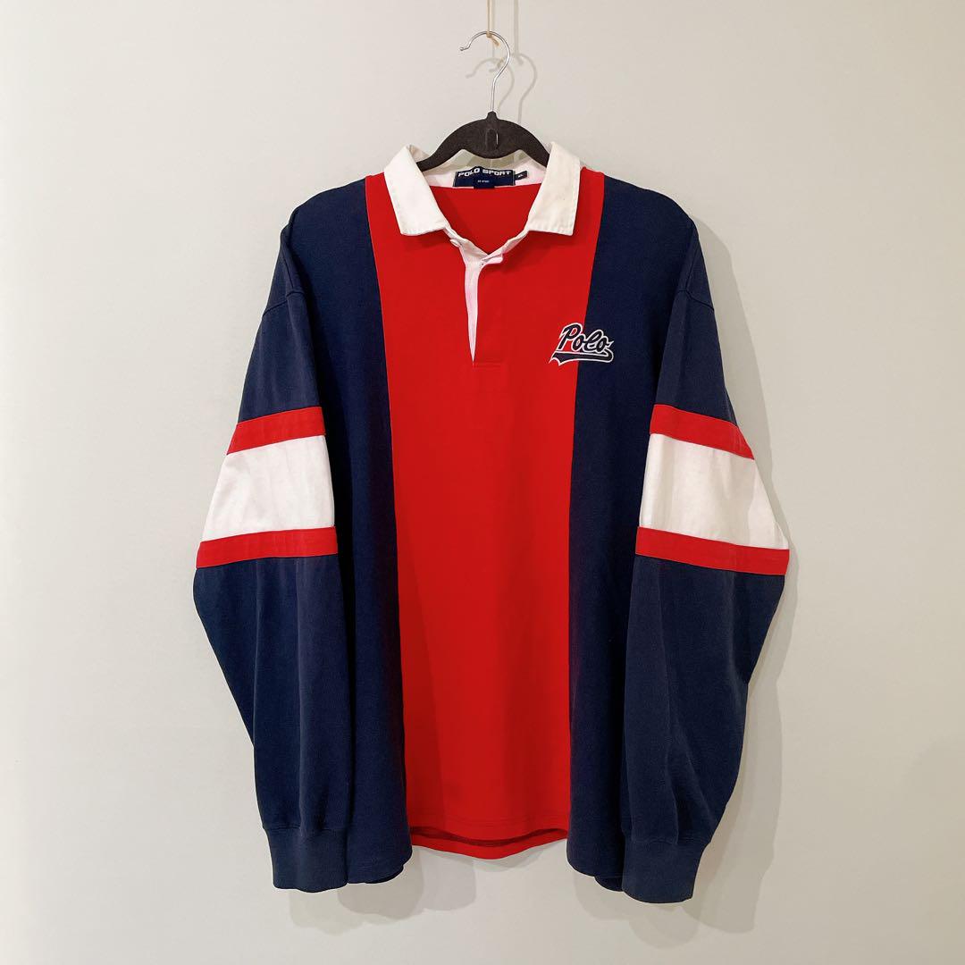 90s ポロスポーツ ラルフローレン ラガーシャツ トリコロール ＸＬ