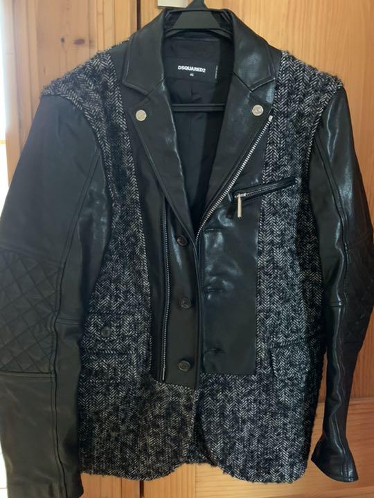 レザー×ツイードのジャケット