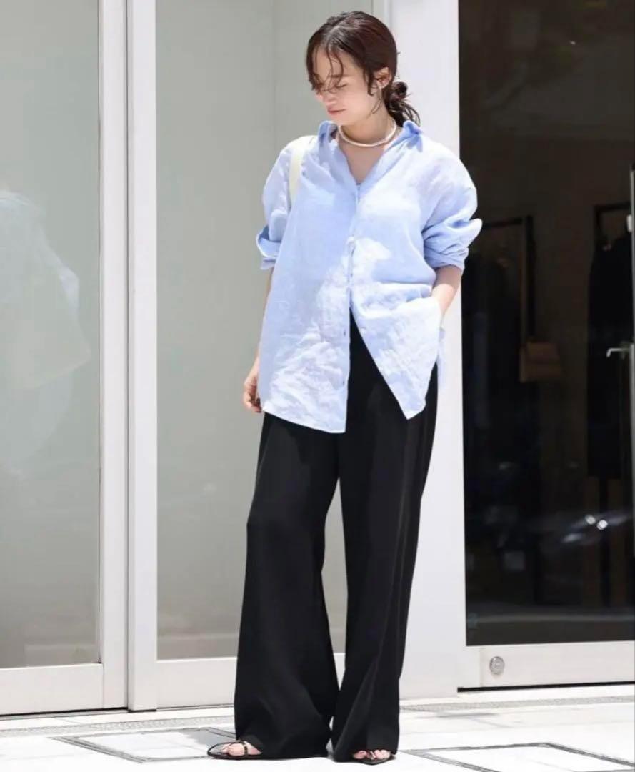 《新品24SS》MUSE リネン ウォッシュシャツ サックスブルー 洗える F
