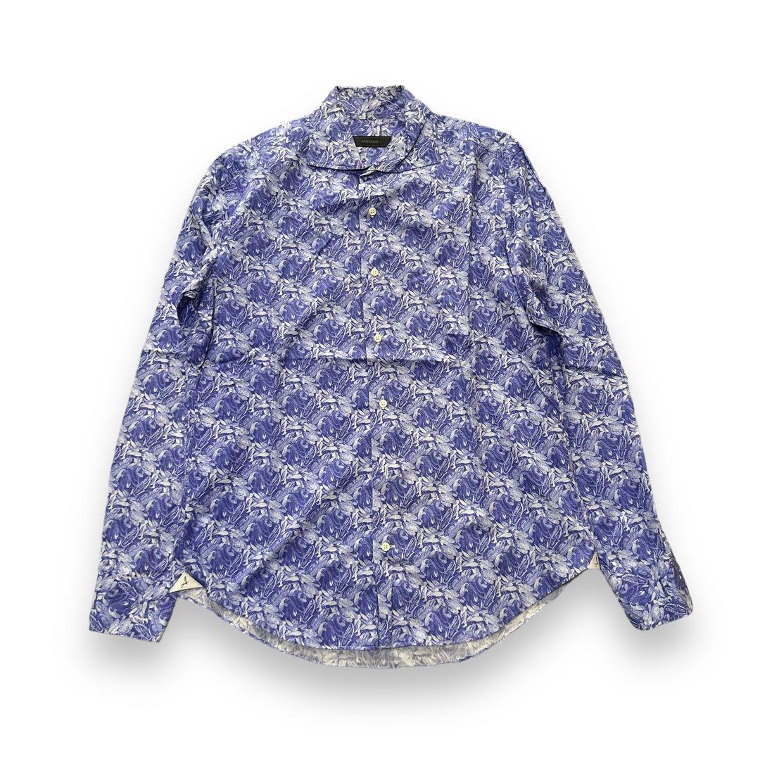 【極美品】ARTISAN カッターシャツ プリント （M）コットン ロゴ ブルー