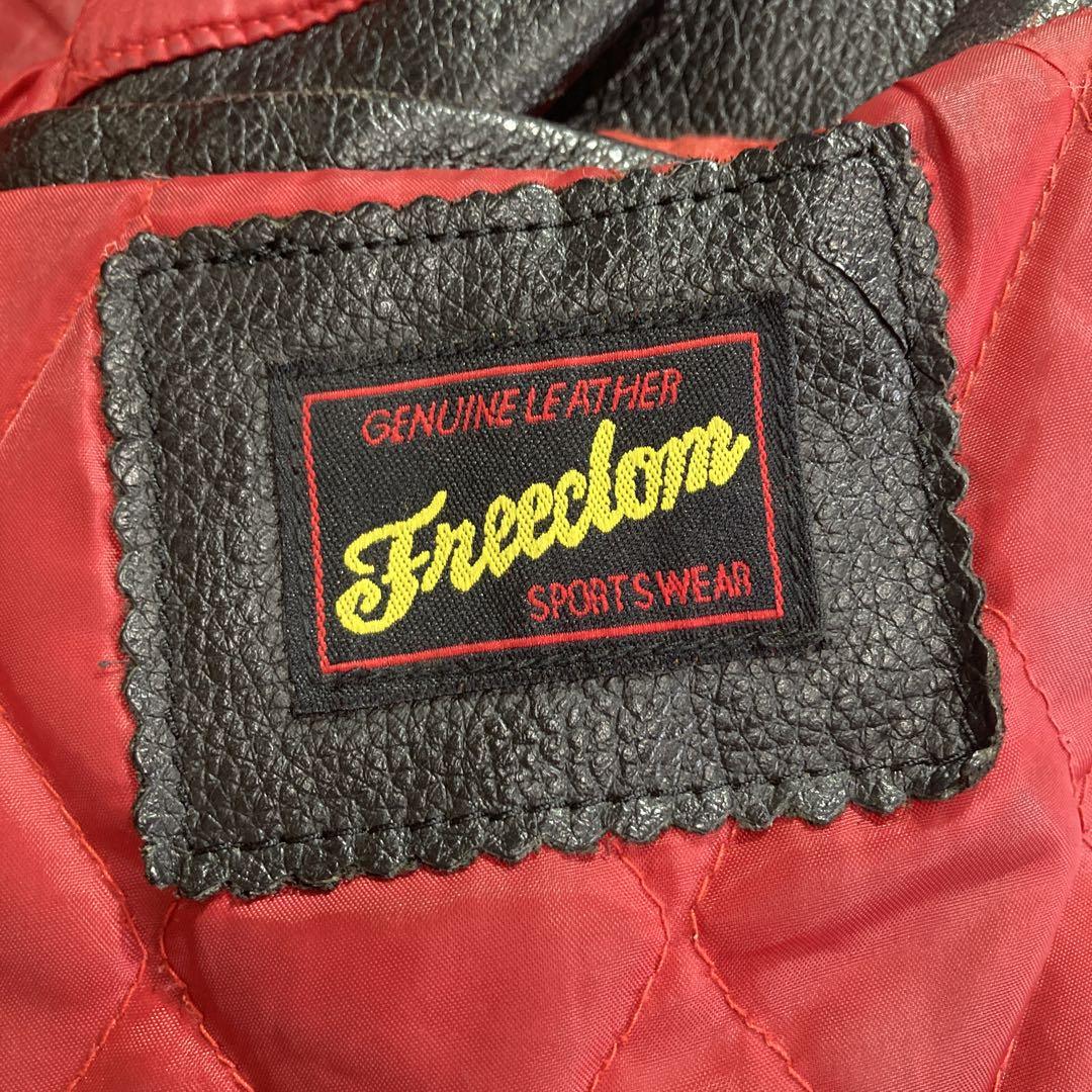 FREEDOM ダブルライダースジャケット 48 黒 赤 レザー 本革