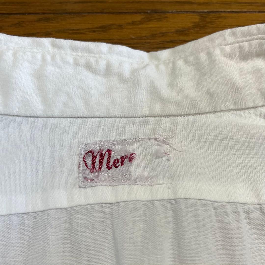 60s ユーロ製 グランパシャツ 白 無地 コットン ロング丈 マチ付き