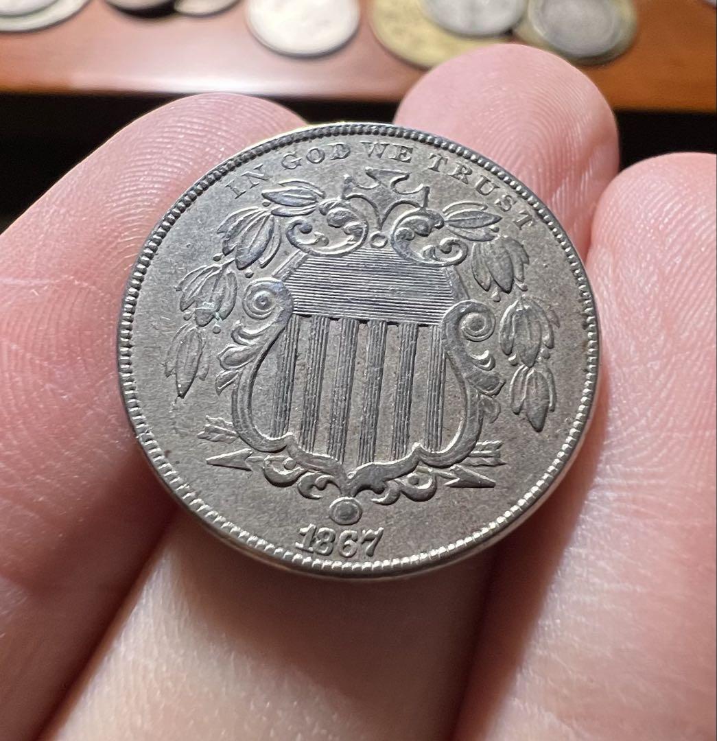 アメリカ　1867年　希少　5セント　未使用に近い　美品　コイン　古銭