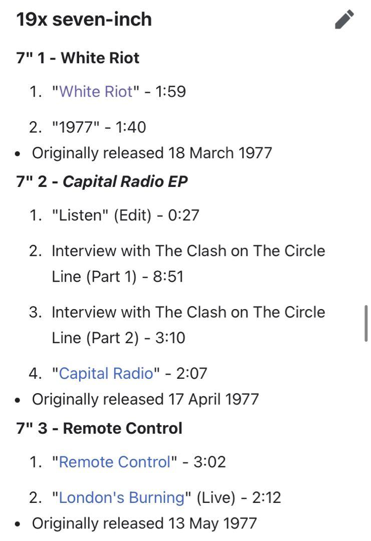 The Clash The Singles 7インチレコードボックスセット