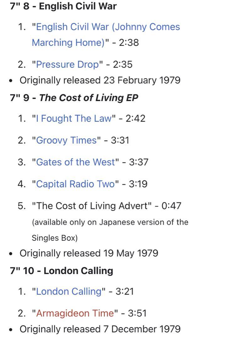 The Clash The Singles 7インチレコードボックスセット