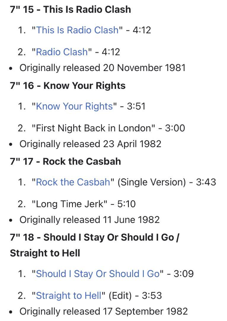 The Clash The Singles 7インチレコードボックスセット