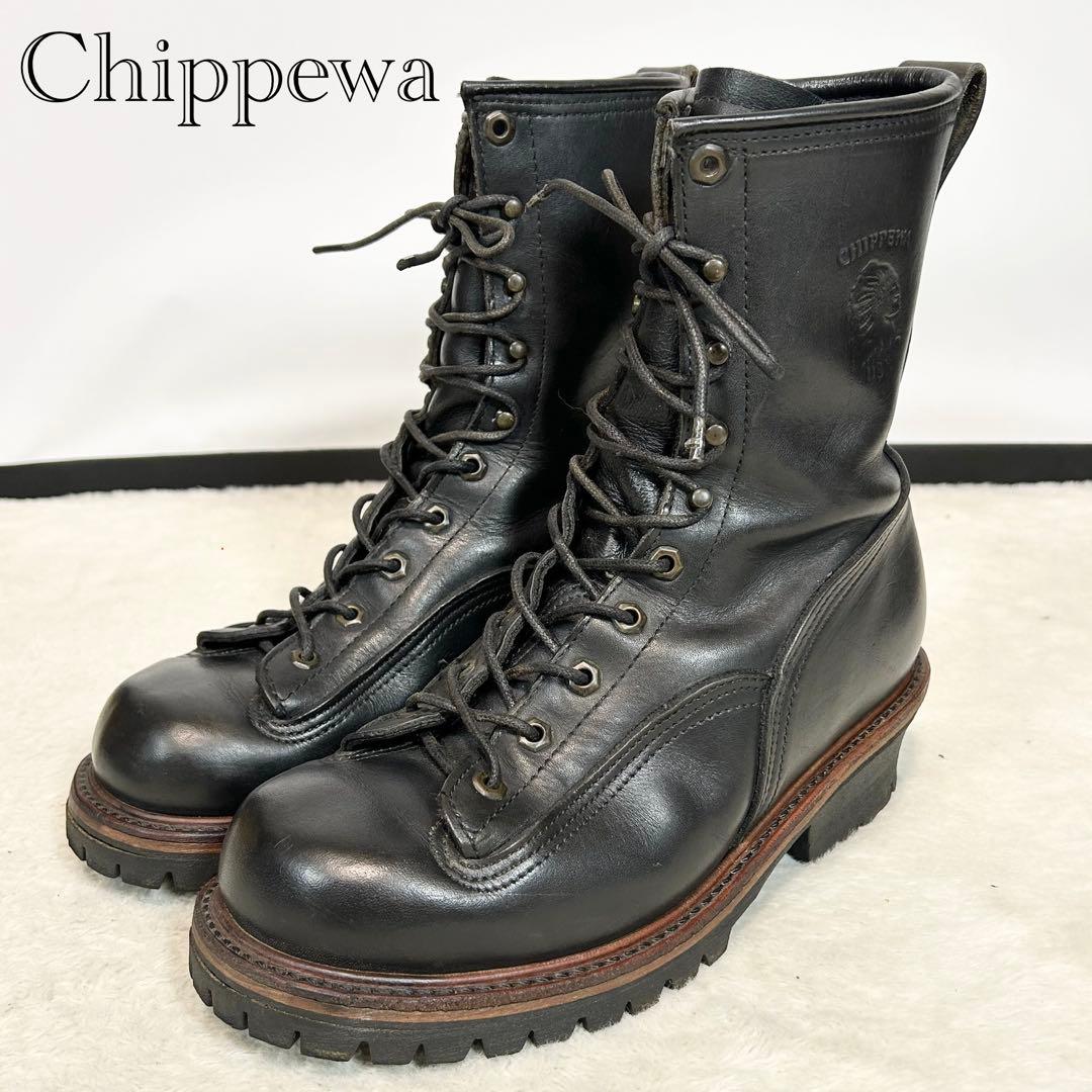 Chippewa ロガーブーツ 白タグ レザー 黒 vibram27cm Chippewa