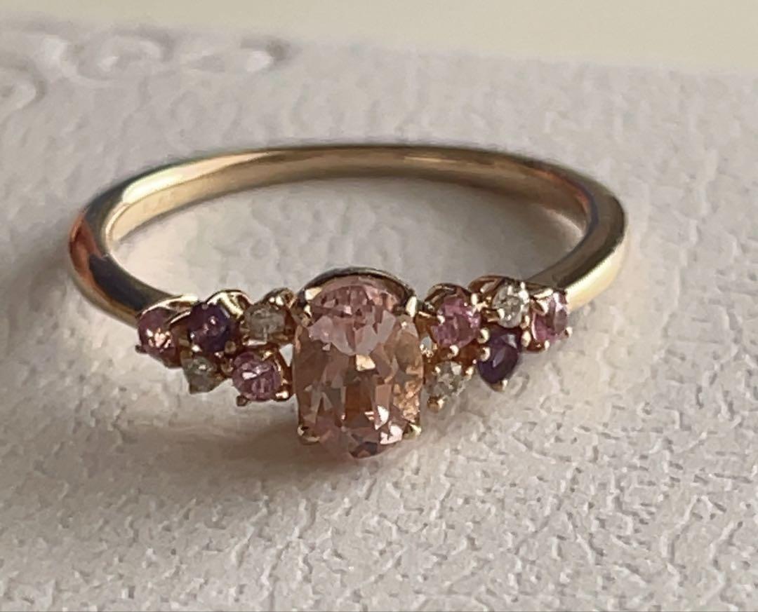 モルガナイト0.53ct ピンクサファイア ダイヤモンド リング k18pg