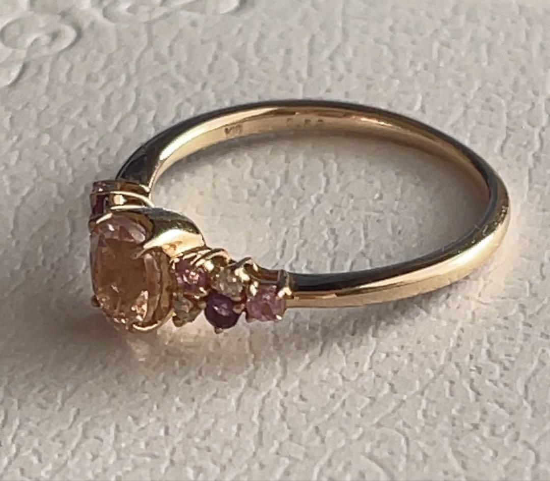 モルガナイト0.53ct ピンクサファイア ダイヤモンド リング k18pg
