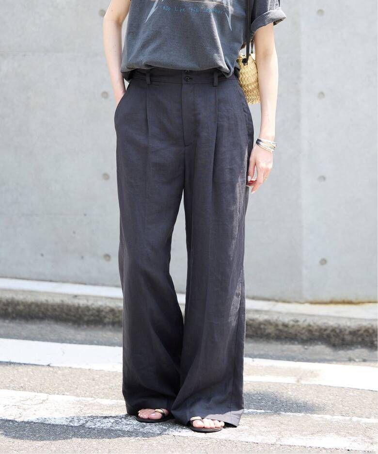 SLOBE IENA リネンワイドパンツ スラックス ダークグレー