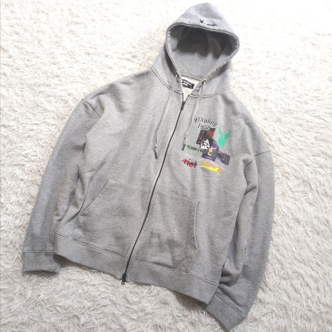 genzai×PLAYBOY メンズ　ジップパーカー　グレー　サイズL