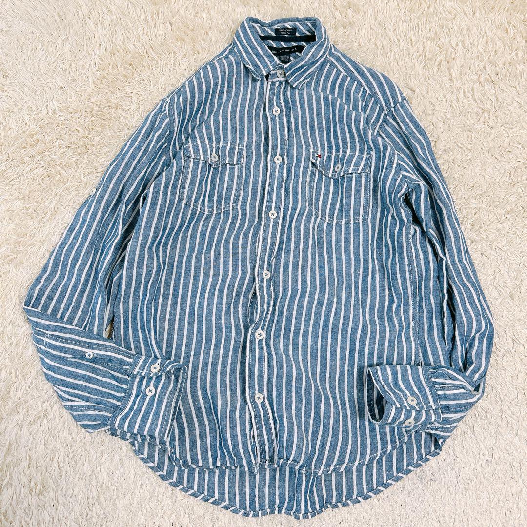 トミーヒルフィガー★美品★リネンシャツ★袖2way★ロールアップ★ストライプ