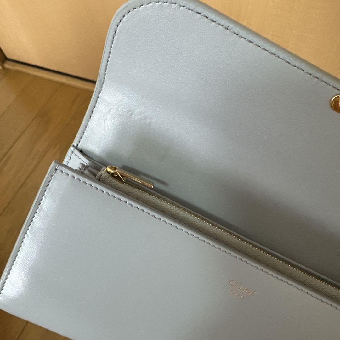 美品　セリーヌCELINE ラージウォレット　長財布　パールブルー　カーフスキン