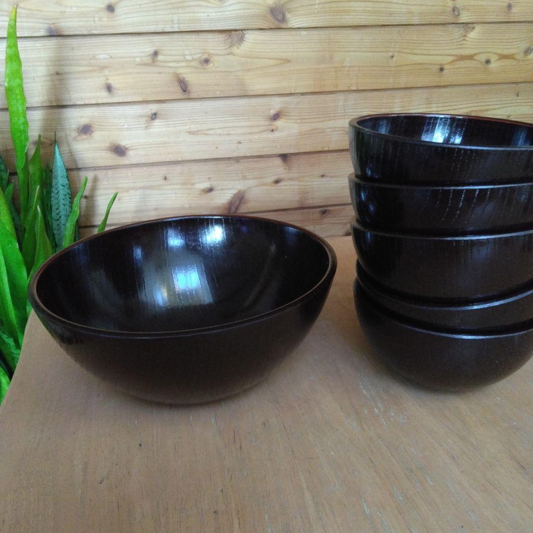 木製調焦げ茶色大ボウル1個小ボウル 5個