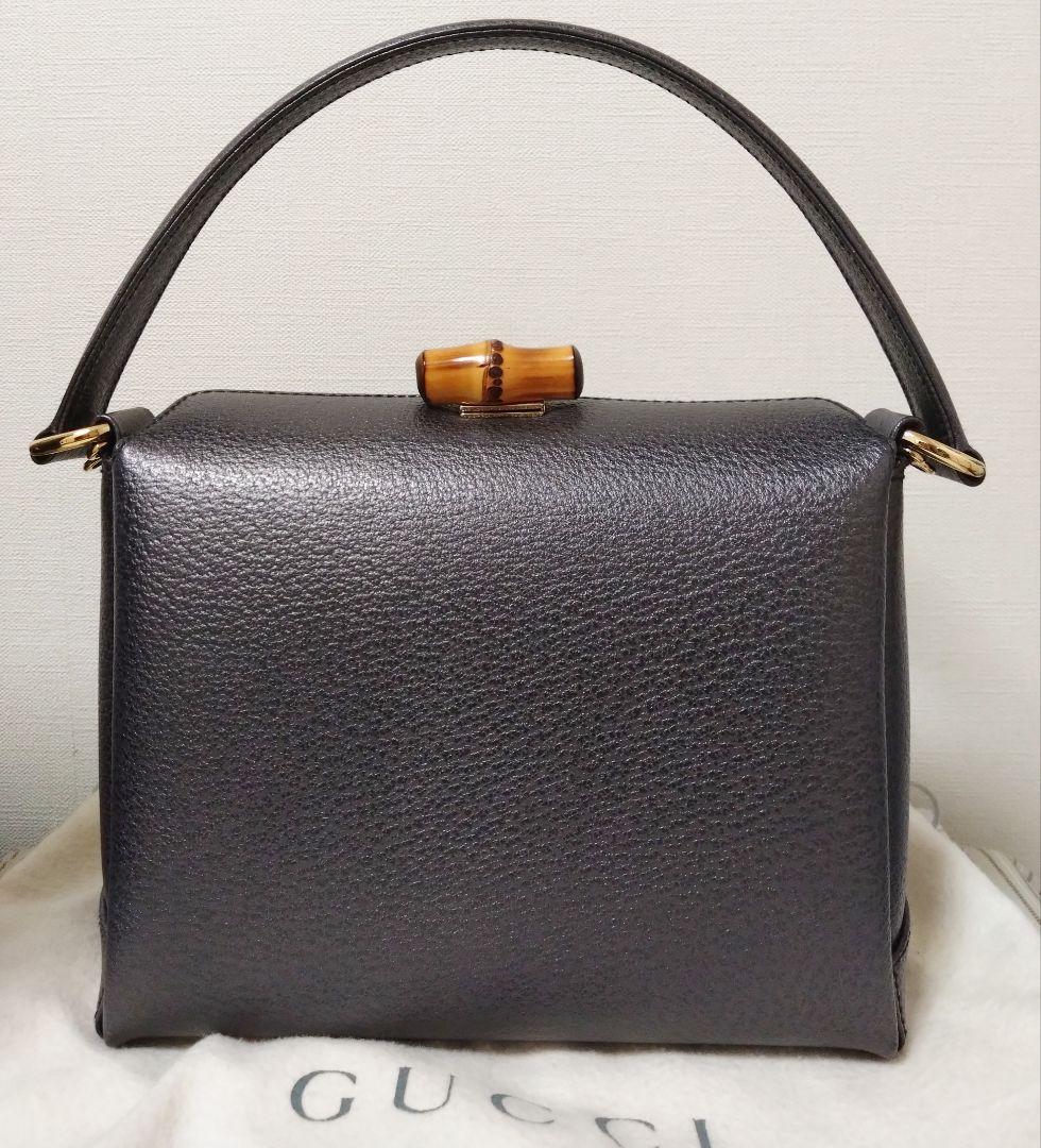★極美品★GUCCI バンブー ターンロック 2WAYハンドバッグ ダークグレー