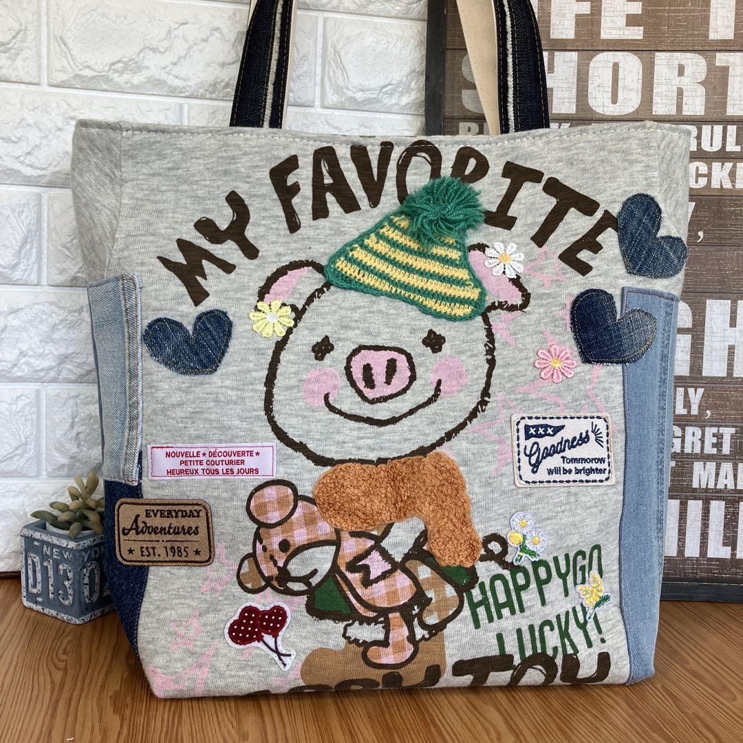 ハンドメイド♡ミナペルホネン♡新色ponnpia♡ブルー♡きんちゃくトート M☆ミナペルホネンのトートバッグ ♡愛しのパッチワーク-122