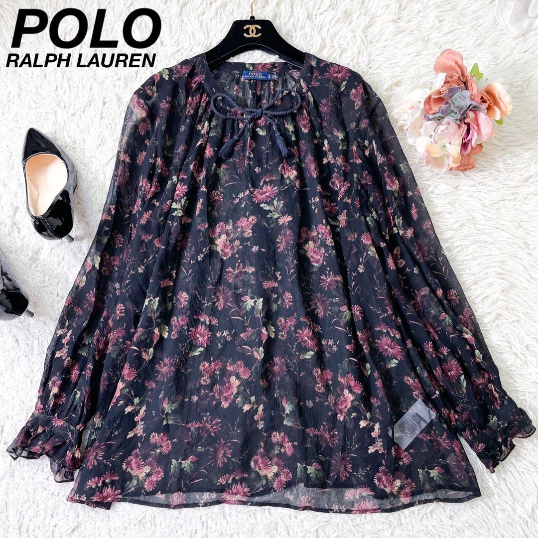 POLO ラルフローレン　シルク花柄シースルー　ブラウス長袖 Ralph Lauren（花柄 ・ シャツ/ブラウス(長袖/七分)）のフリマ