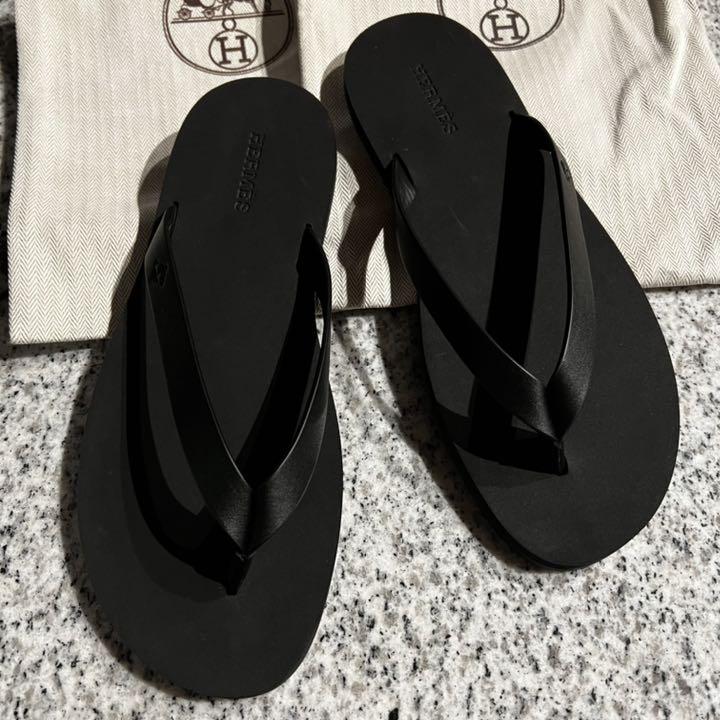 HERMES エルメス ビーチサンダル サマー レザー ブラック ソルド品