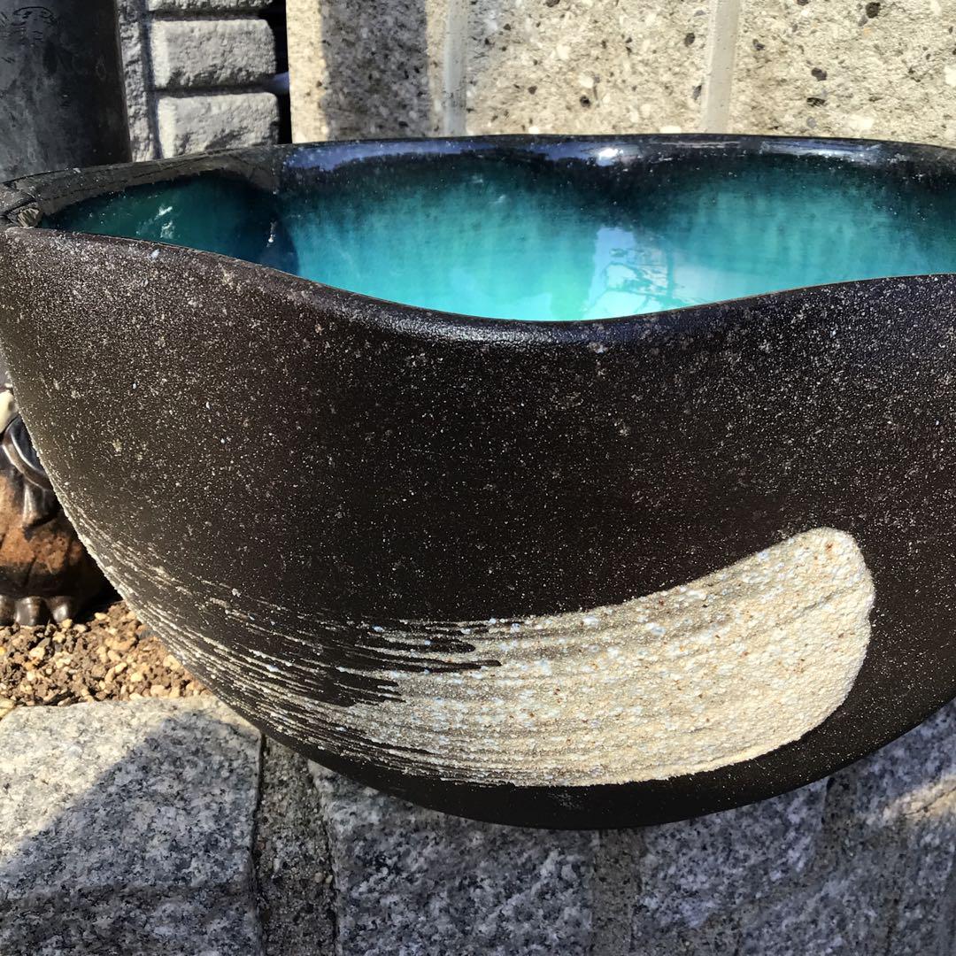 【現金特価】 信楽焼 陶器 めだか鉢 睡蓮鉢 グリーン(大)37cm 水槽