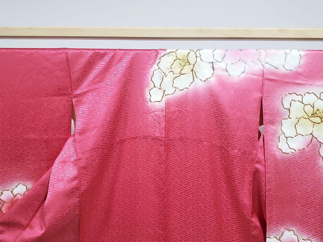 期間限定 数量限定 袷 ピンク 金銀 金駒刺繍 豪華な牡丹の花模様 正絹 09 着物 振袖 着物・浴衣