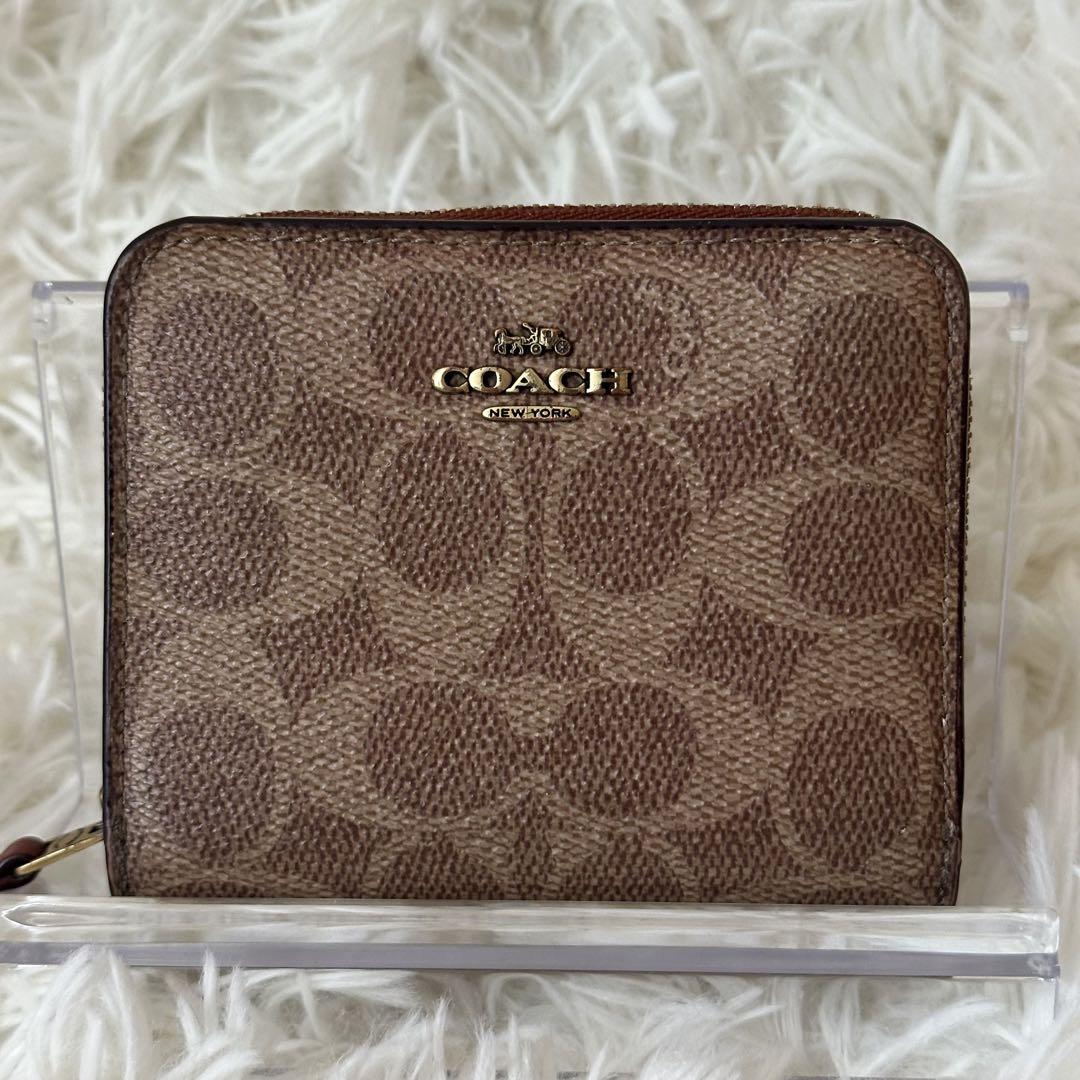 極美品 COACH コーチ シグネチャー PVC レザー 二つ折り 財布