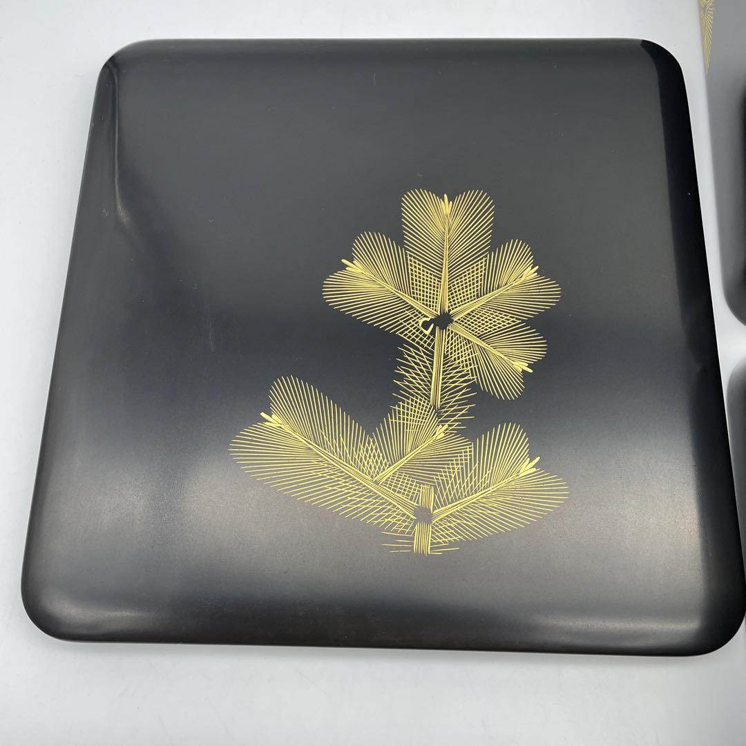 二段重箱　松葉　金蒔絵　木製漆器　おせち　正月