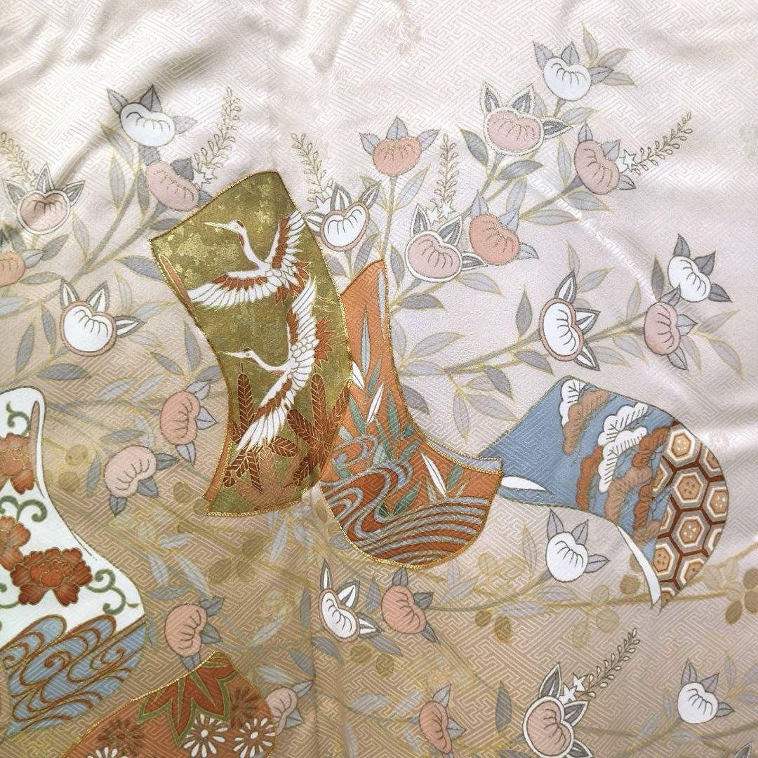 色留袖 三つ紋 正絹 金駒銀駒刺繍 花 着物 U-4745 着物・浴衣