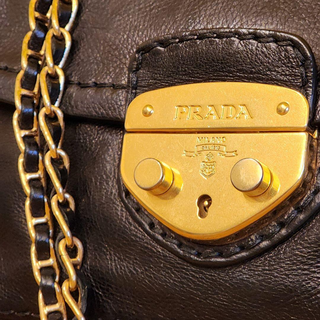 【美品】PRADA プラダ レザー チェーン ショルダーバッグ 本革 ブラック