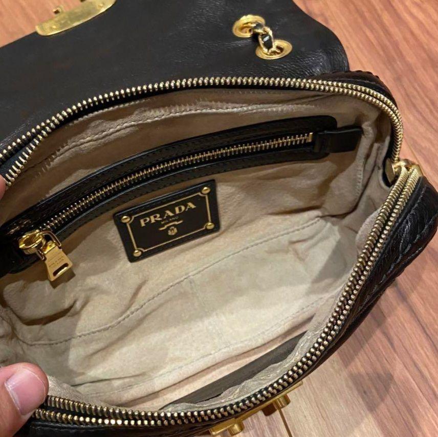 【美品】PRADA プラダ レザー チェーン ショルダーバッグ 本革 ブラック