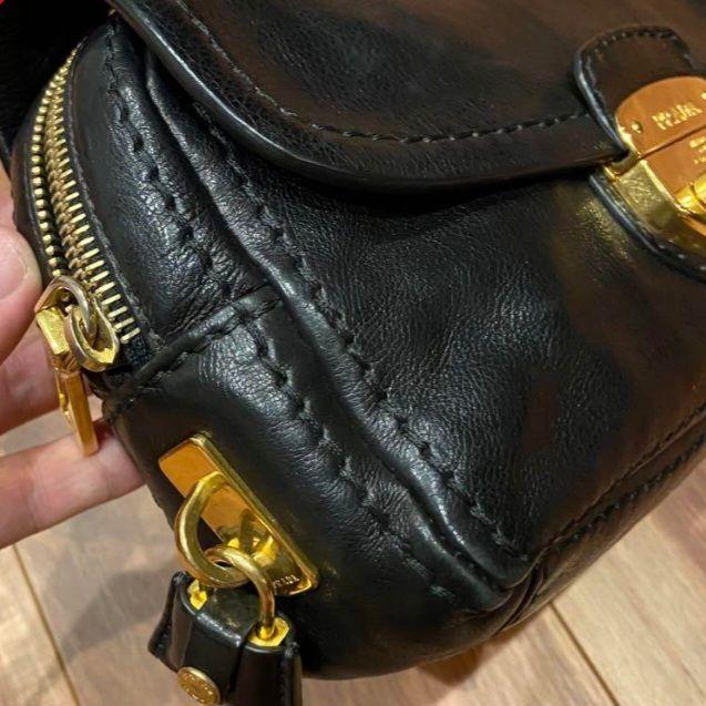 【美品】PRADA プラダ レザー チェーン ショルダーバッグ 本革 ブラック