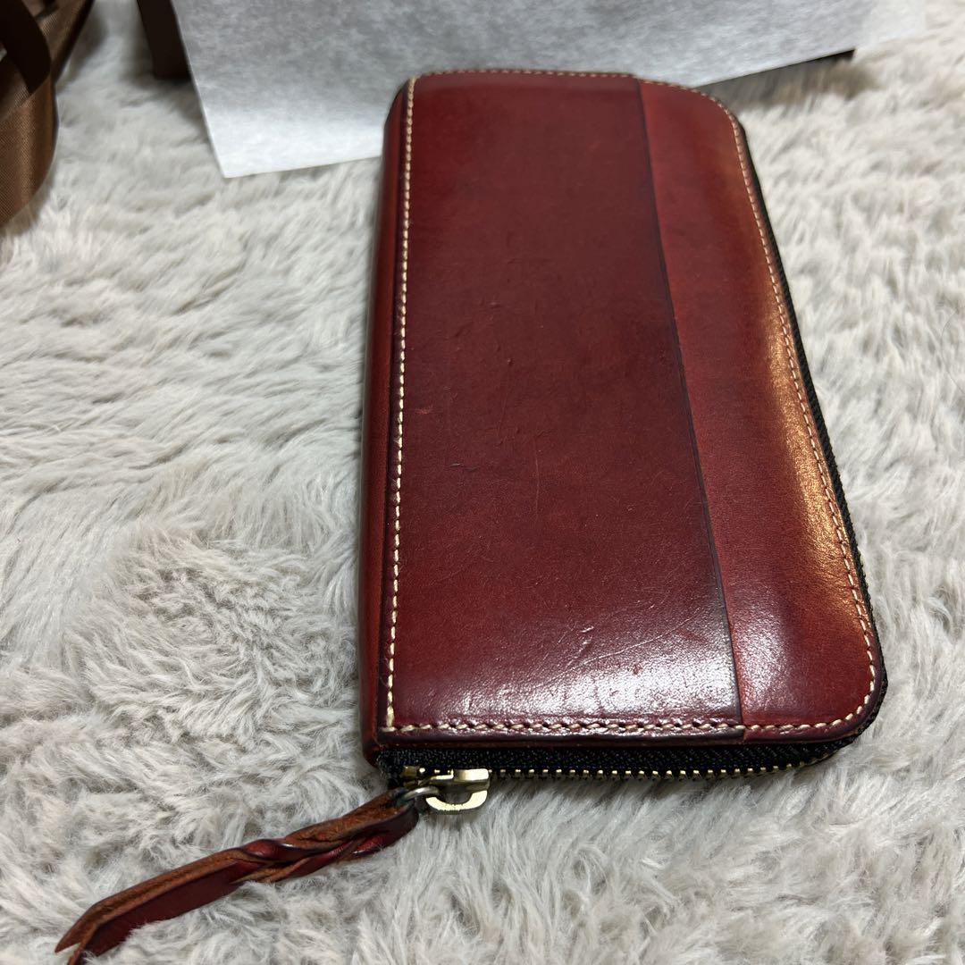 【着後レビューで 送料無料】 赤 美品！RYU 備品完備 本革 植物性タンニン鞣し 長財布 小物