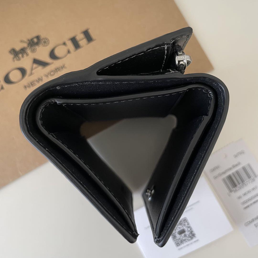COACH コーチ　三つ折り財布　シグネチャー ブラック　黒色　ミニウォレット