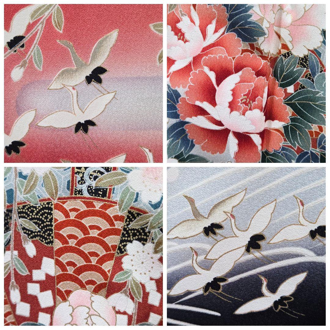 A◆着物くつろぎ 豪華な花模様 金彩 吉祥文様 袷 正絹 振袖 成人式 着物