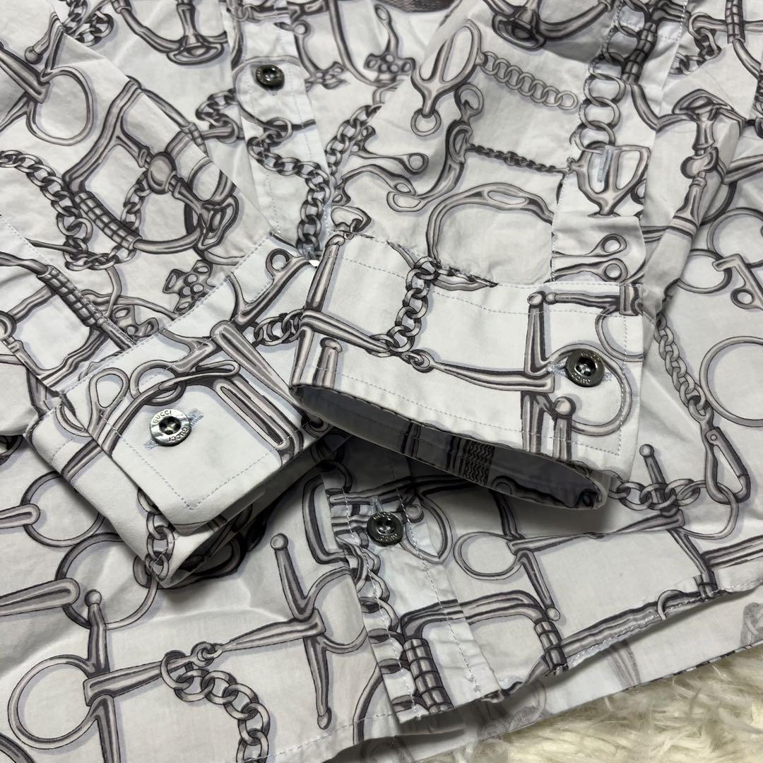 美品 希少 GUCCI ホースビット 馬具柄 総柄 長袖シャツ 38 M 画像7