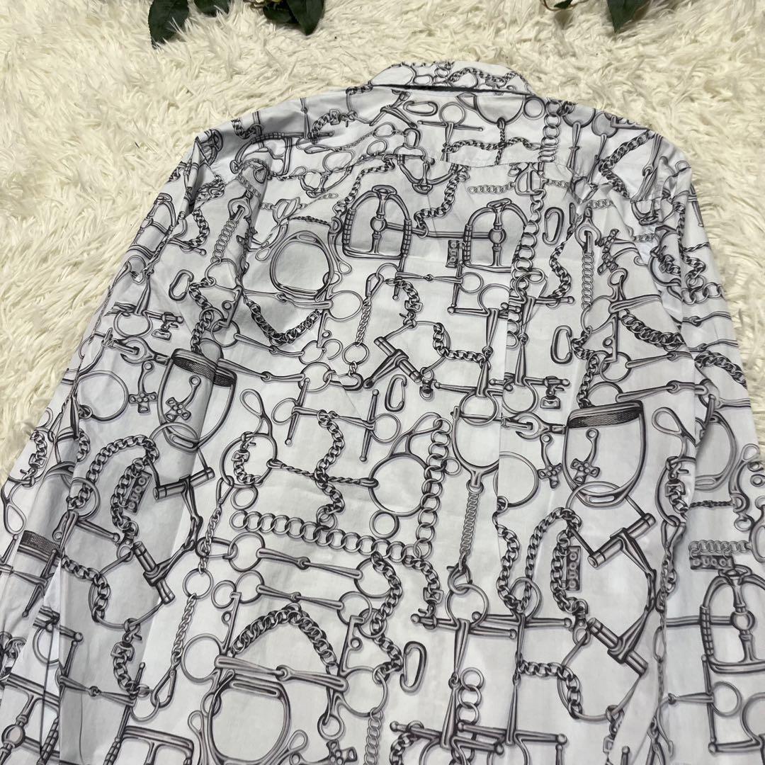美品 希少 GUCCI ホースビット 馬具柄 総柄 長袖シャツ 38 M 画像9