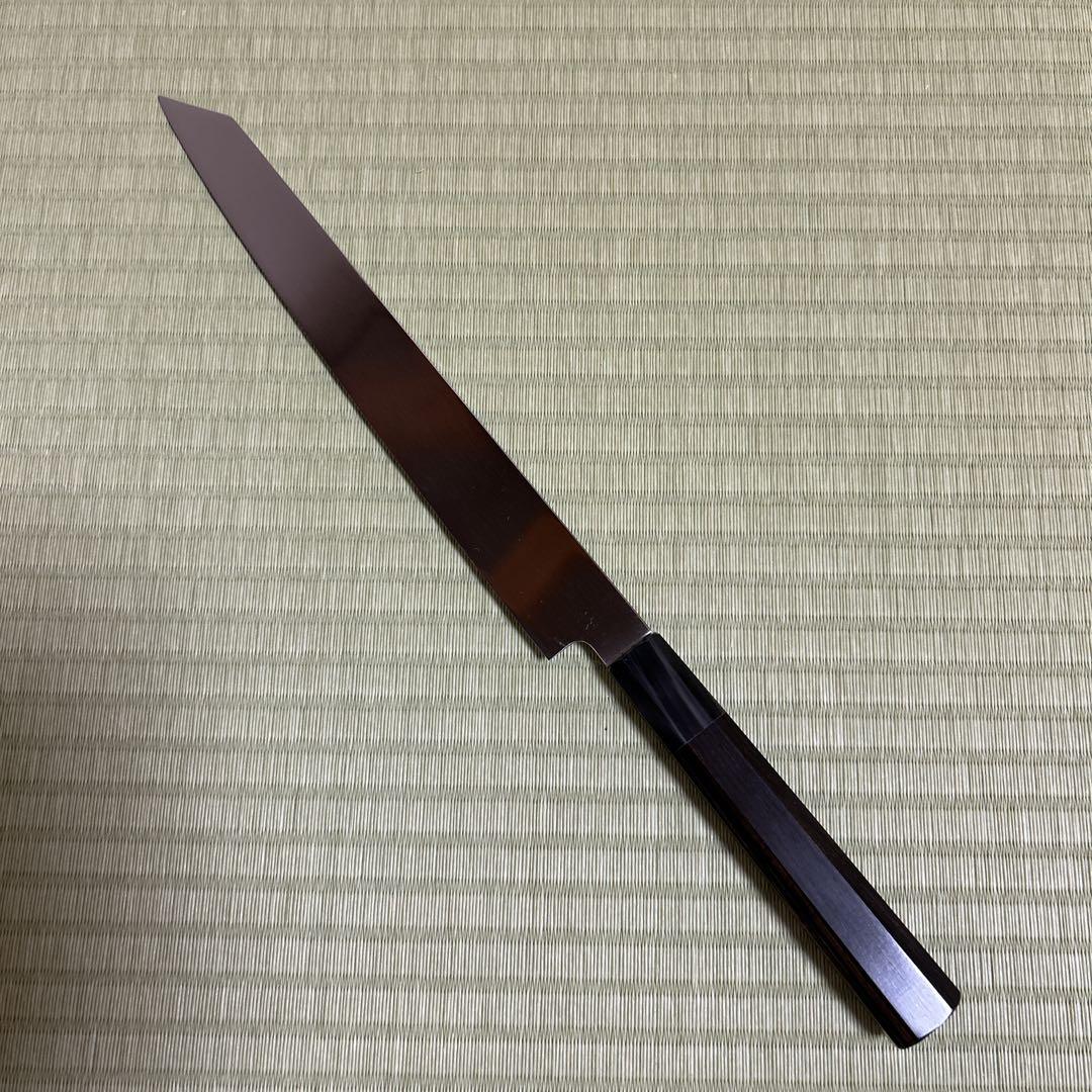 九寸　切り付け　柳刃　包丁　和包丁　V金10号　本焼　黒檀　白水牛　鏡面仕上げ