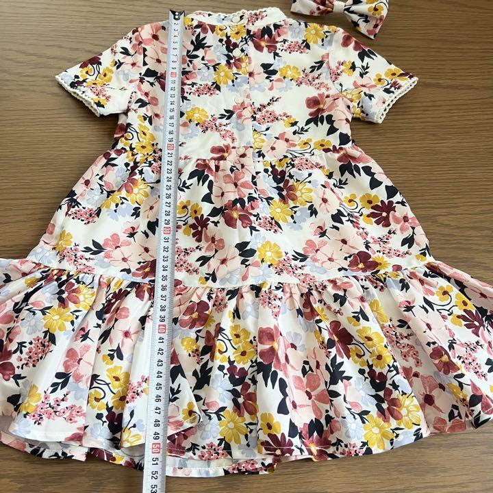 花柄ドレスワンピース　カチューシャ　ジュース　3点セット　3T 3歳　リボン