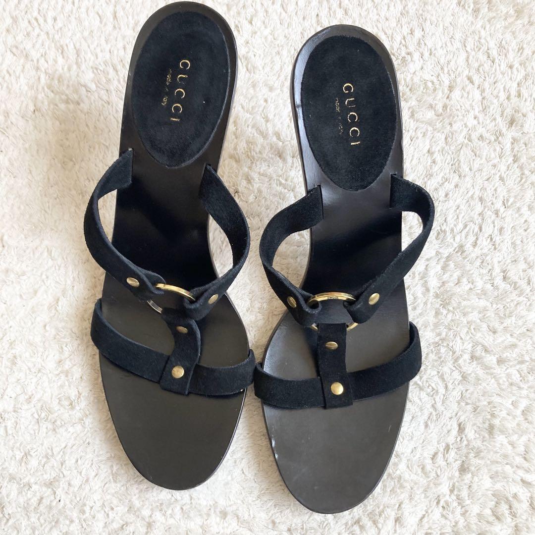 GUCCI ハイヒール　サンダル　スエード　レザー　金金具