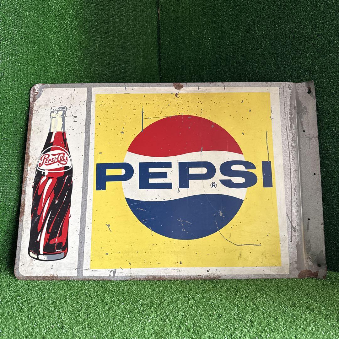 ＆】 当時物PEPSI ペプシコーラ 両面 袖付看板 ホーロー看板 琺瑯看板
