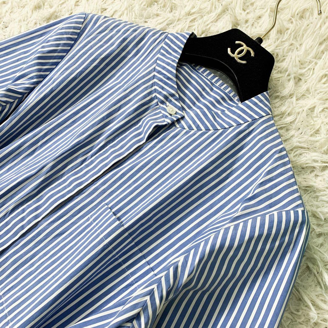 セオリーリュクス ロングシャツワンピース ストライプ バンド