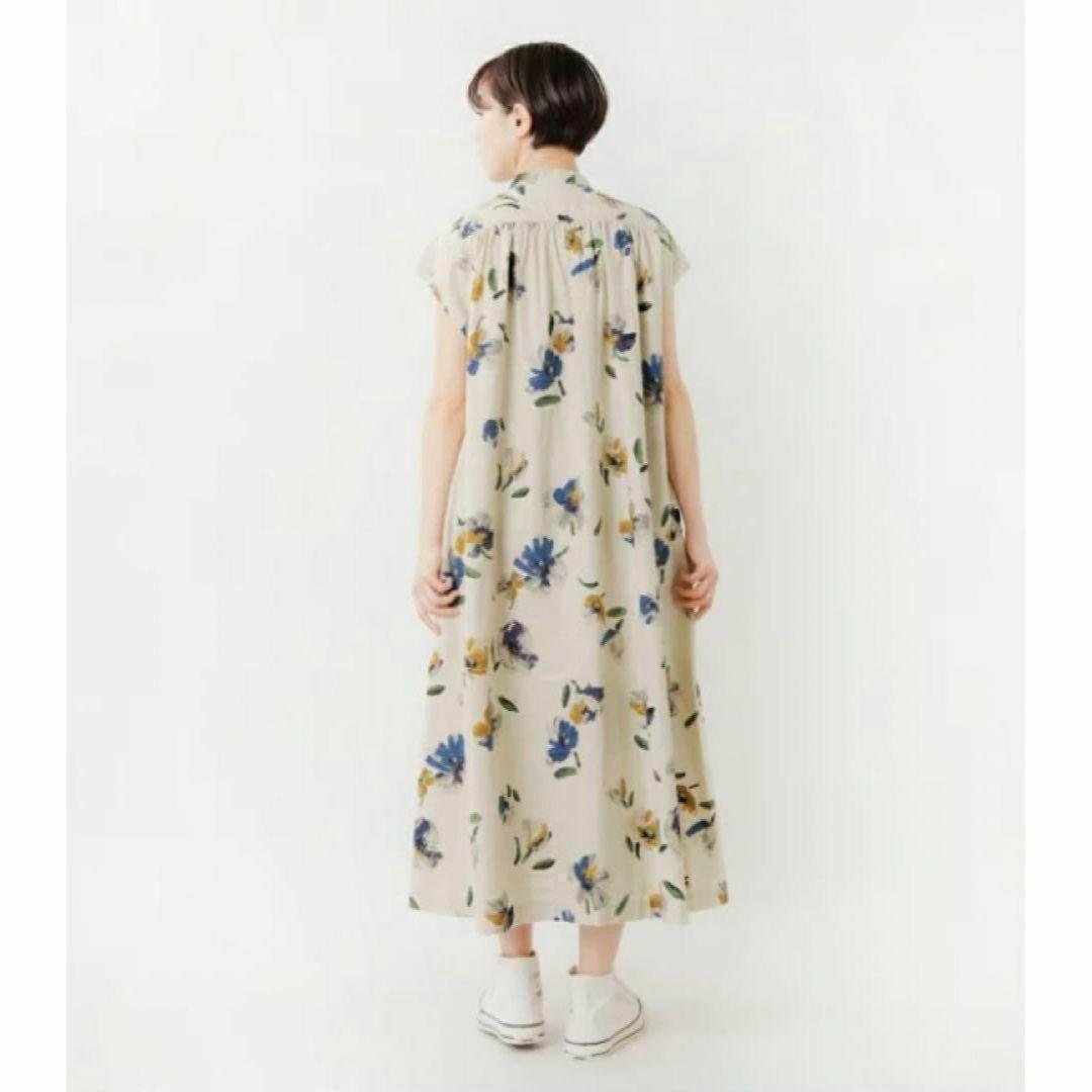 新品タグ付　グランマママドーター　リネン混ロングワンピース　バンドカラー　花柄