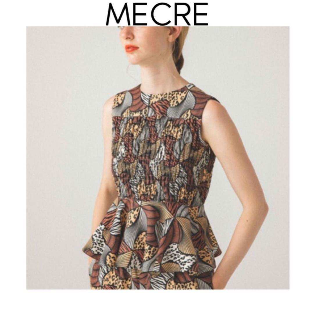 MECRE アフリカンバティックシャーリングブラウス　ベージュ　メクル ペプラム