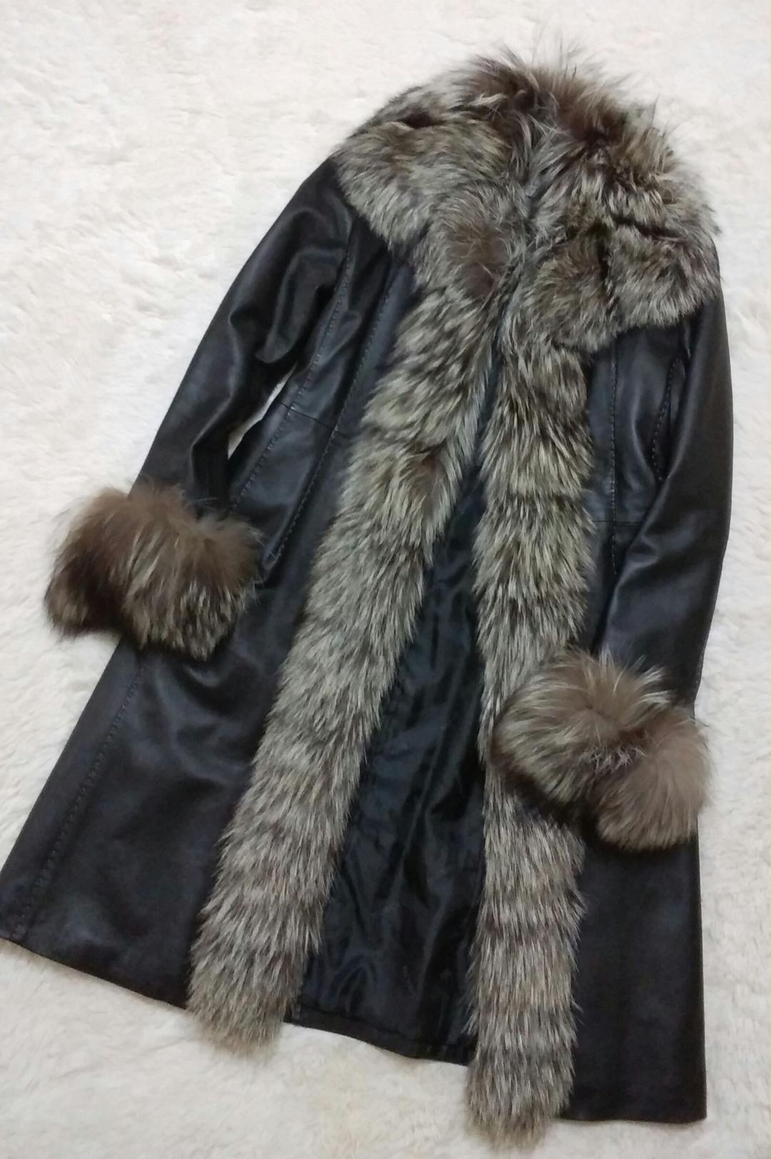 未使用タグ付☆BALMAINファー付き羊革レザーコート